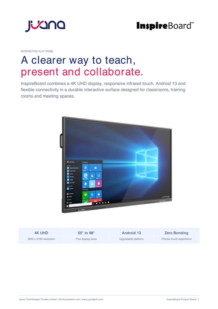 Cover of the updated InspireBoard product sheet